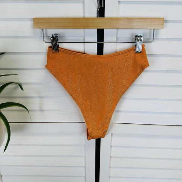 New Lulus Glittering Waters Orange Sparkly High Rise Bikini Swim Bottoms Size S - Picture 3 of 5